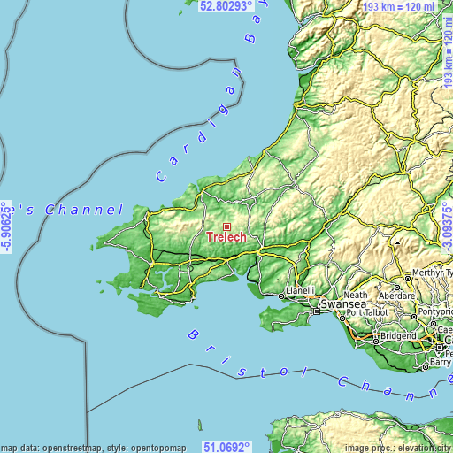 Topographic map of Trelech