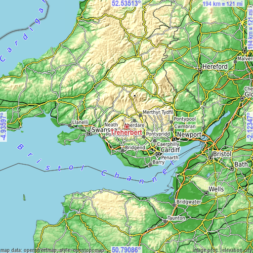 Topographic map of Treherbert