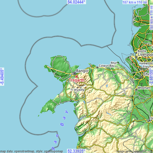 Topographic map of Tregarth