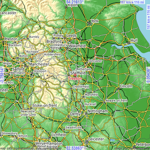 Topographic map of Treeton