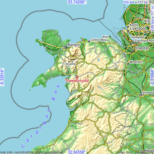 Topographic map of Trawsfynydd