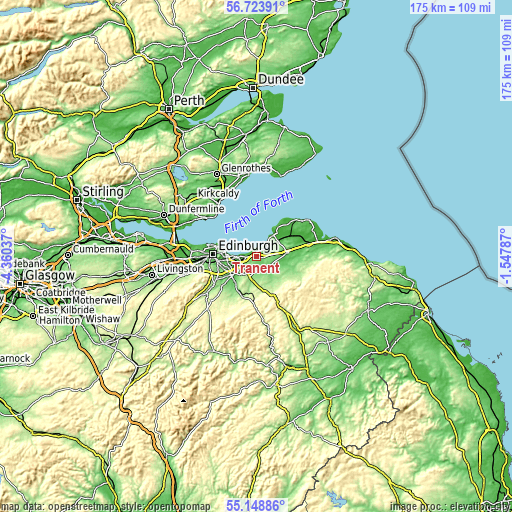 Topographic map of Tranent