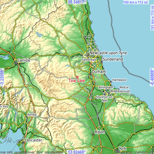 Topographic map of Tow Law