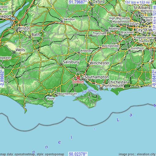 Topographic map of Totton