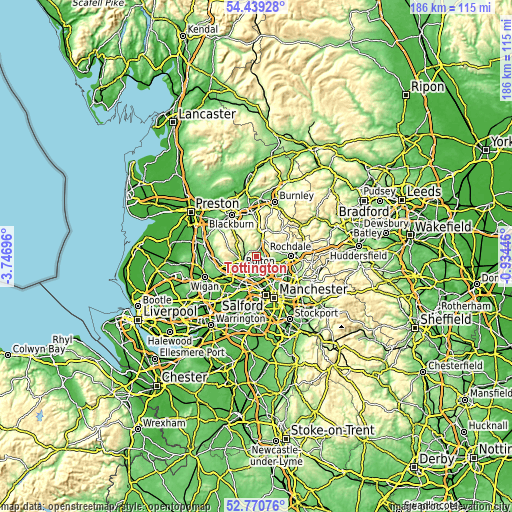 Topographic map of Tottington
