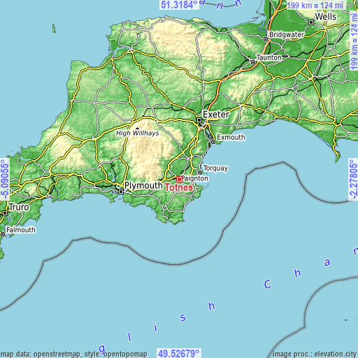 Topographic map of Totnes