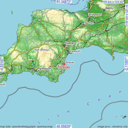 Topographic map of Torquay