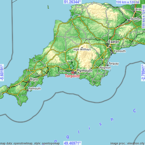 Topographic map of Torpoint