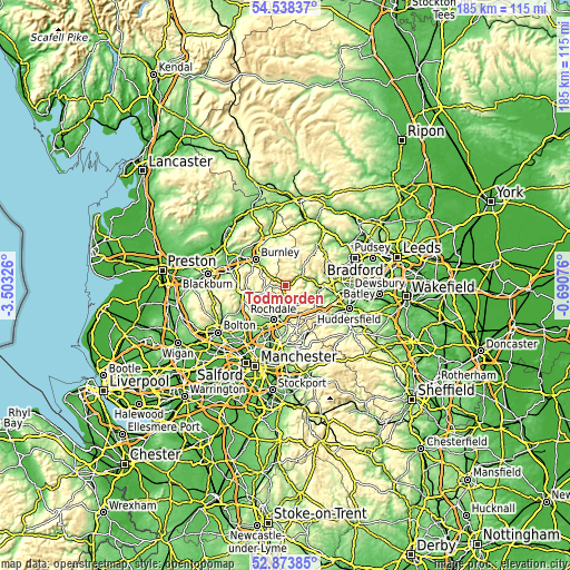 Topographic map of Todmorden