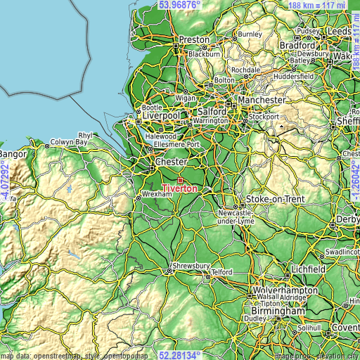 Topographic map of Tiverton