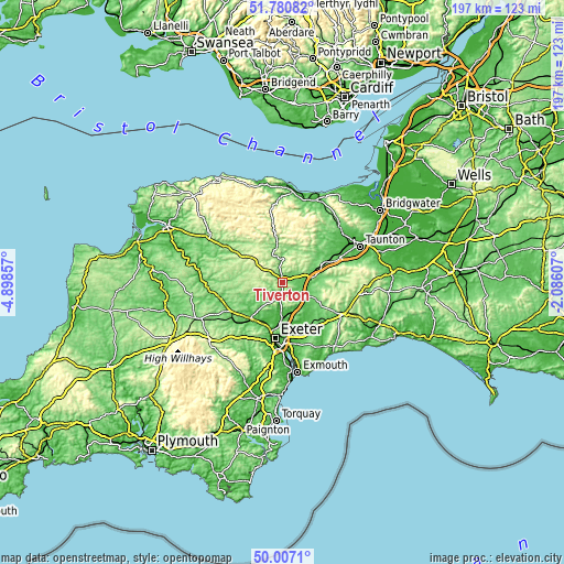 Topographic map of Tiverton