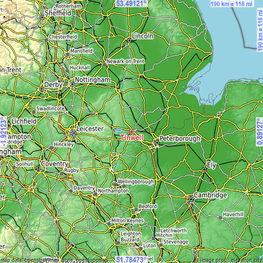 Topographic map of Tinwell