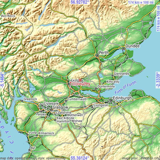 Topographic map of Tillicoultry