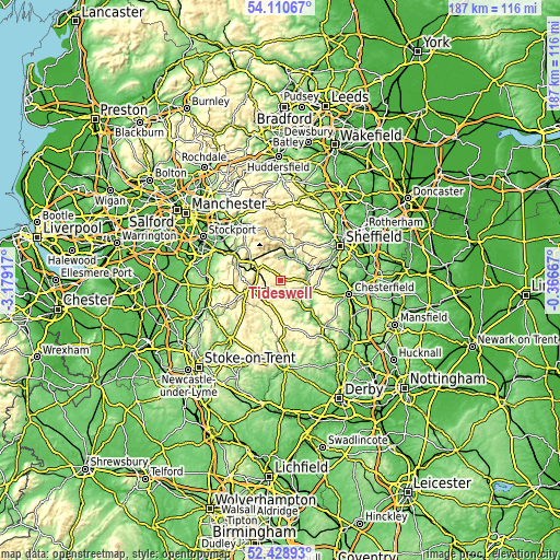 Topographic map of Tideswell