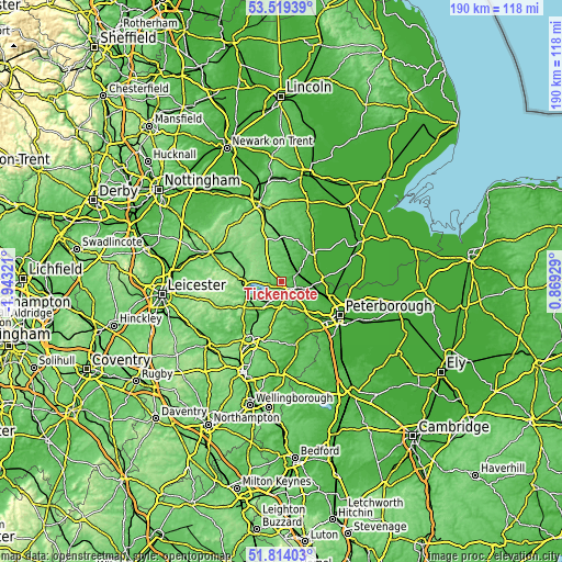 Topographic map of Tickencote