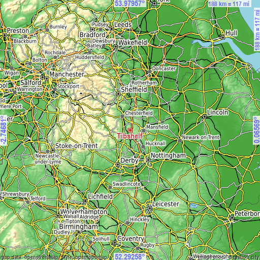 Topographic map of Tibshelf