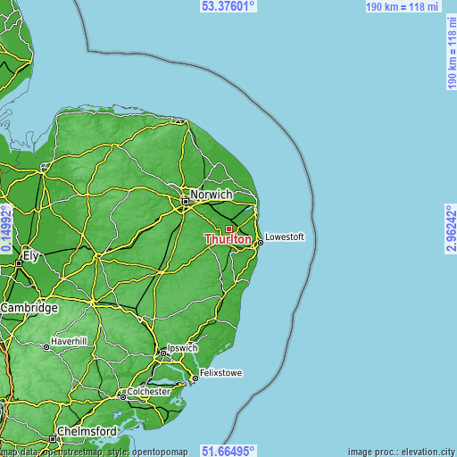 Topographic map of Thurlton