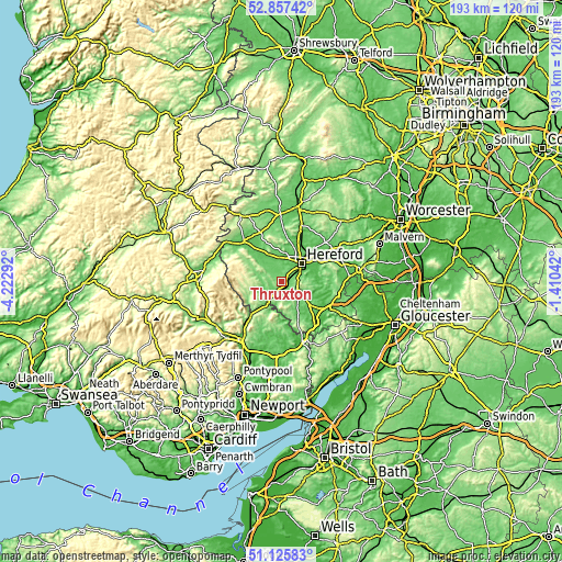 Topographic map of Thruxton