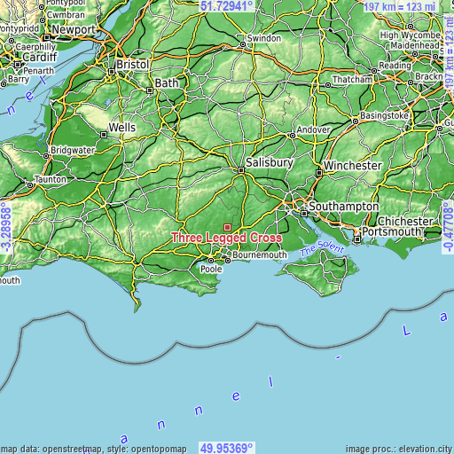 Topographic map of Three Legged Cross