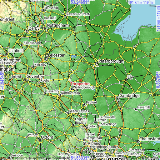 Topographic map of Thrapston