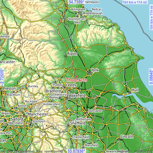 Topographic map of Thorp Arch