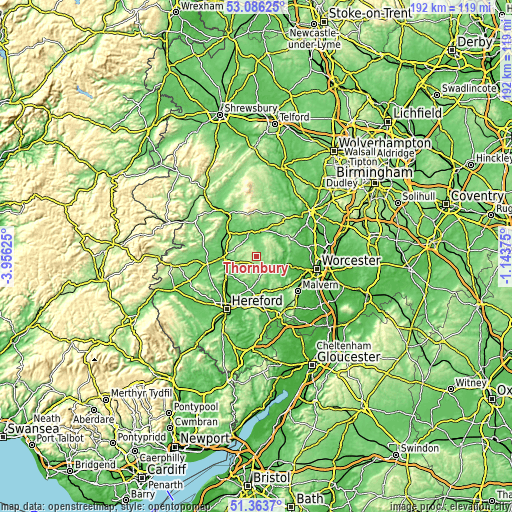 Topographic map of Thornbury