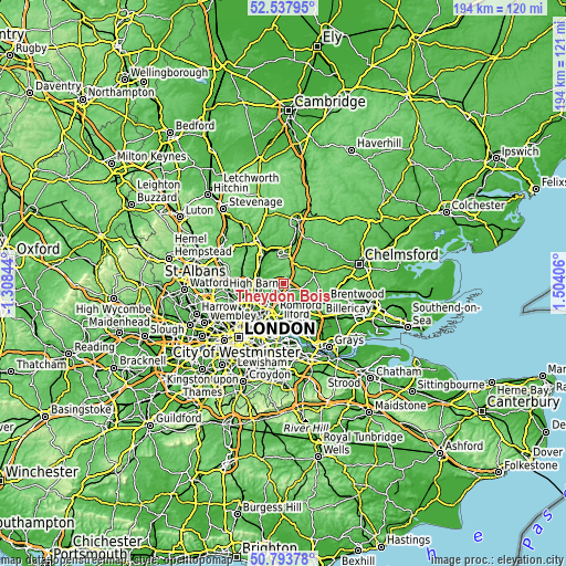 Topographic map of Theydon Bois