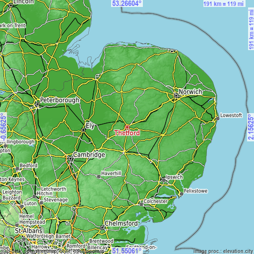 Topographic map of Thetford