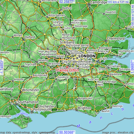 Topographic map of Thames Ditton