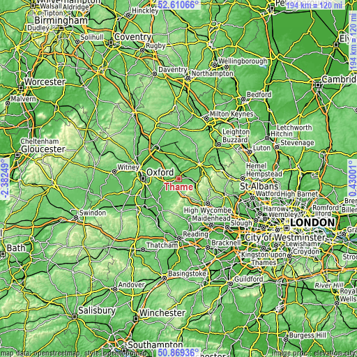 Topographic map of Thame
