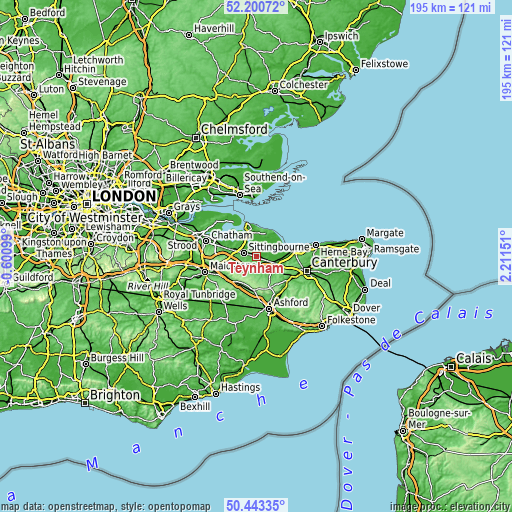 Topographic map of Teynham