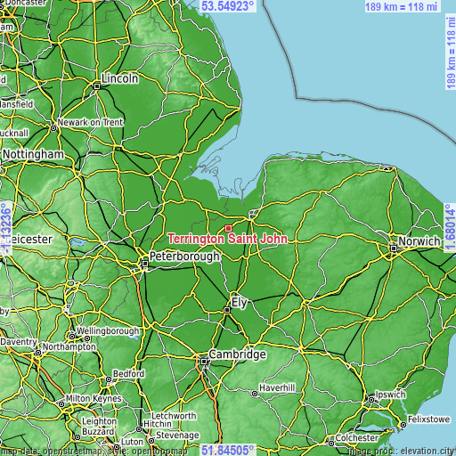 Topographic map of Terrington Saint John