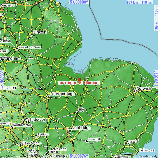 Topographic map of Terrington St Clement