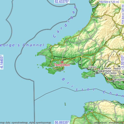 Topographic map of Templeton