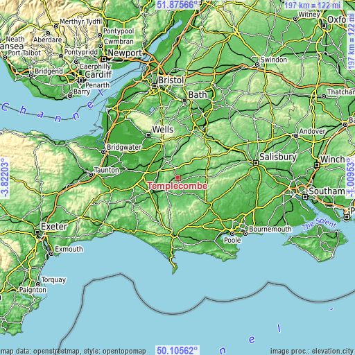 Topographic map of Templecombe