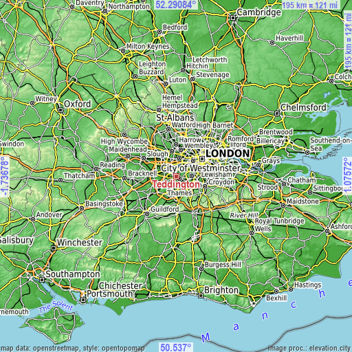 Topographic map of Teddington