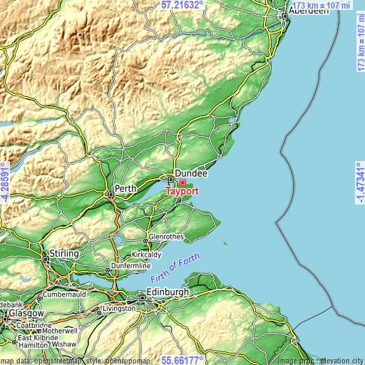 Topographic map of Tayport