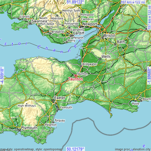 Topographic map of Taunton