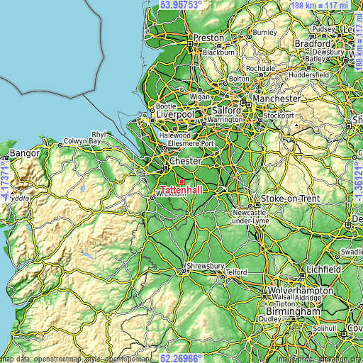 Topographic map of Tattenhall