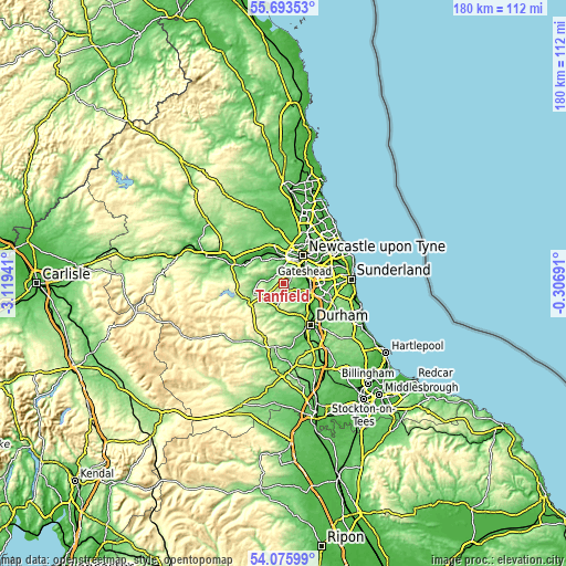 Topographic map of Tanfield