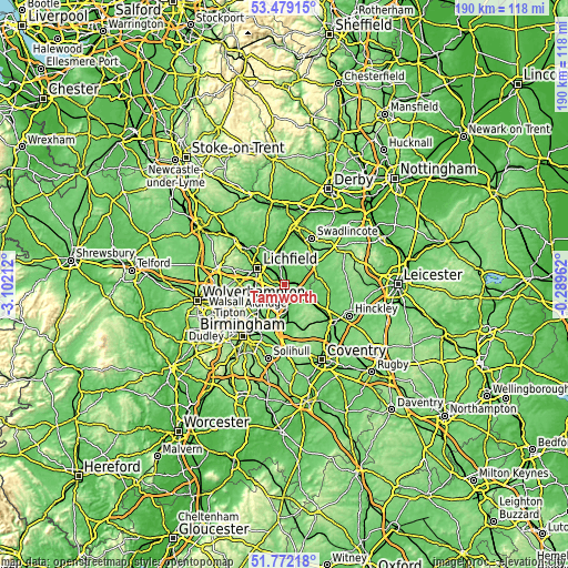 Topographic map of Tamworth