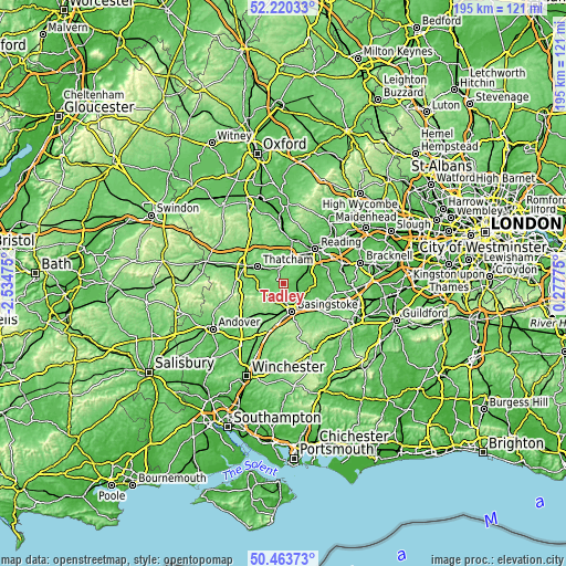 Topographic map of Tadley