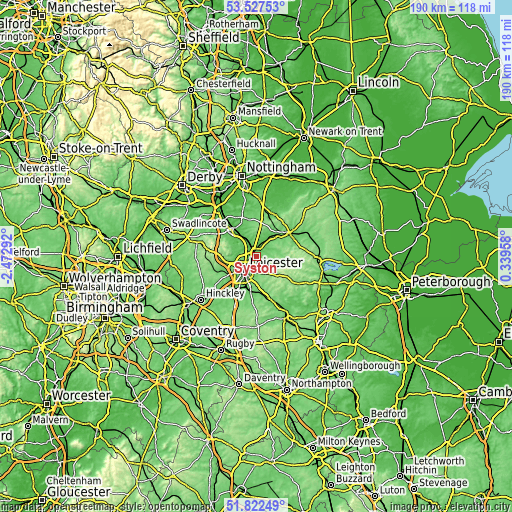 Topographic map of Syston