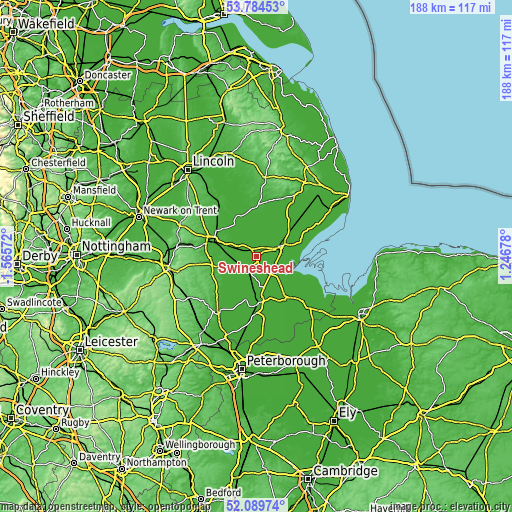 Topographic map of Swineshead