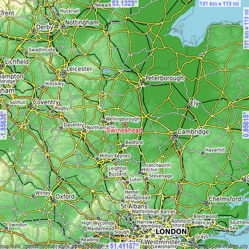 Topographic map of Swineshead