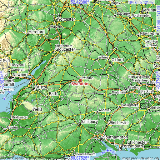 Topographic map of Swindon