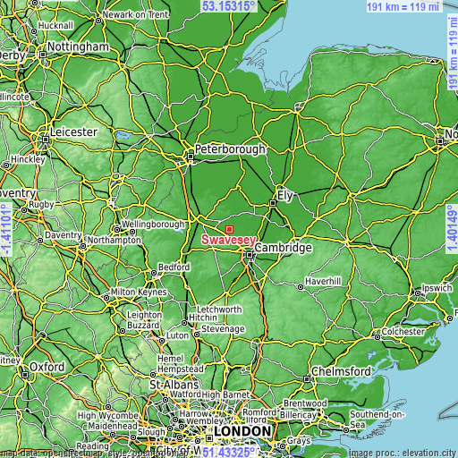 Topographic map of Swavesey