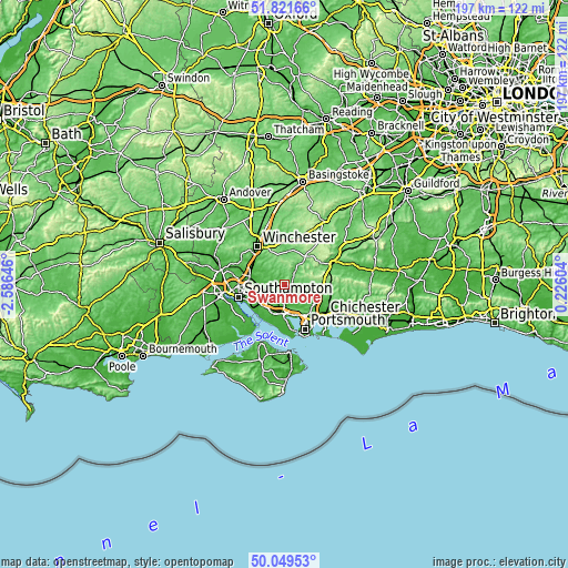 Topographic map of Swanmore