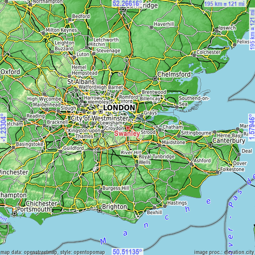 Topographic map of Swanley