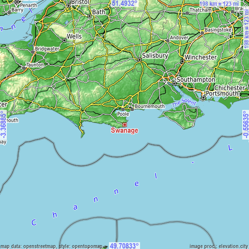 Topographic map of Swanage
